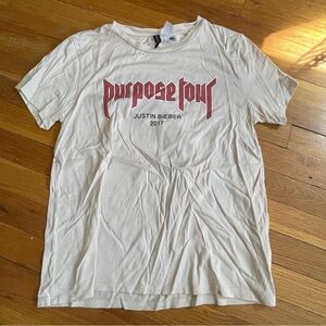 Justin Bieber White Tee with Pink Purpose Tour Logo